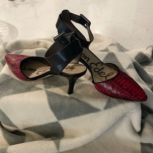 Sam Edelman 3” heel, red and black snake skin, size 7.5 like new.